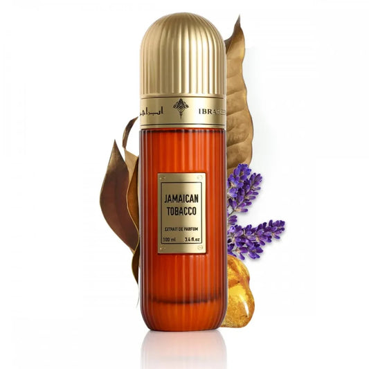 Jamaican Tobacco by Ibrahim Al Qurashi Eau de Parfum 100ml unisex fragrance with amber, patchouli, cedarwood, oud, Jamaican tobacco, vetiver, and jasmine.