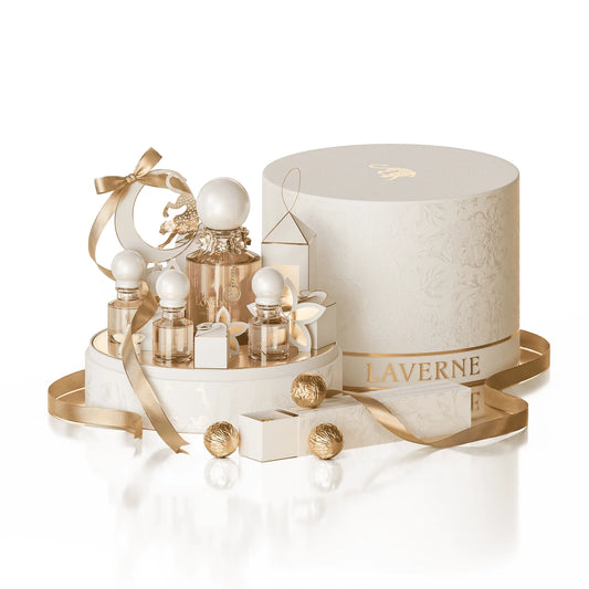 Loyard Collection Gift Set by Laverne featuring a 125ml Eau de Parfum, three 10ml fragrances, and five premium bakhur pieces for women.