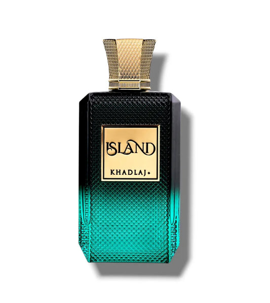 Island by Khadlaj Extrait de Parfum 100ml unisex tropical fragrance with bergamot, coconut, pineapple, amber, tonka bean, and sandalwood.