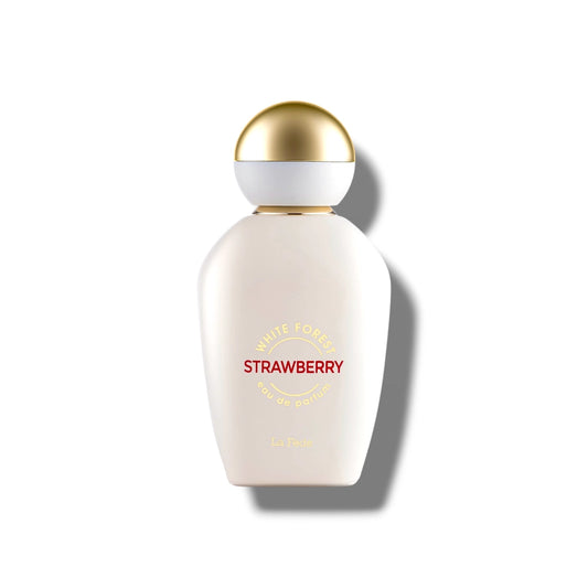 La Fede White Forest Strawberry by Khadlaj Eau de Parfum 100ml women's fruity floral gourmand fragrance with strawberry, blackberry, jasmine, vanilla, and sandalwood.