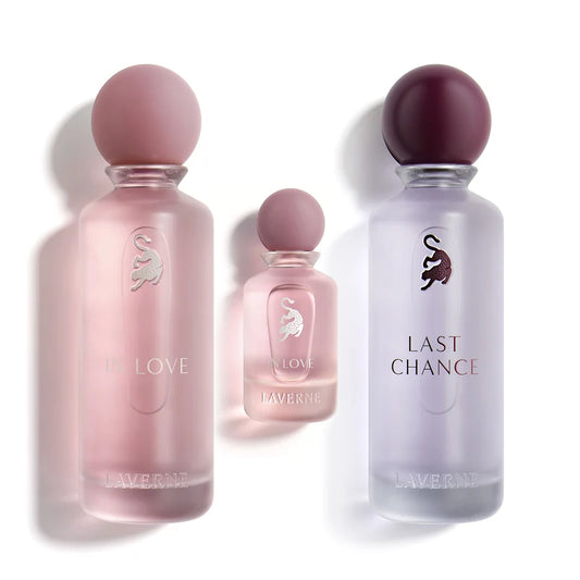 In Love & Last Chance Gift Set by Laverne featuring two 200ml Eau de Parfum fragrances and a 25ml travel perfume for women.