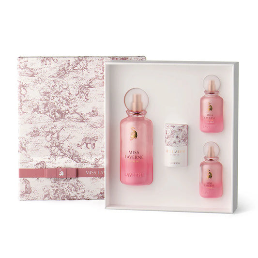 Miss Laverne Extreme Collection by Laverne featuring a 150ml Eau de Parfum, 25ml travel perfume, 25ml hair perfume, and embroidered scarf for women.