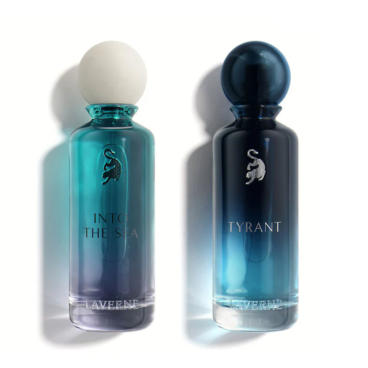 Tyrant & Into The Sea by Laverne Gift Set featuring two 200ml unisex Eau de Parfum fragrances with fresh, woody, and amber notes.
