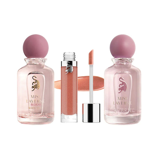 Spring Garden Set by Laverne including Miss Laverne 100ml, Miss Laverne Bloom 100ml, and Remember Me 07 Lip Gloss for women.